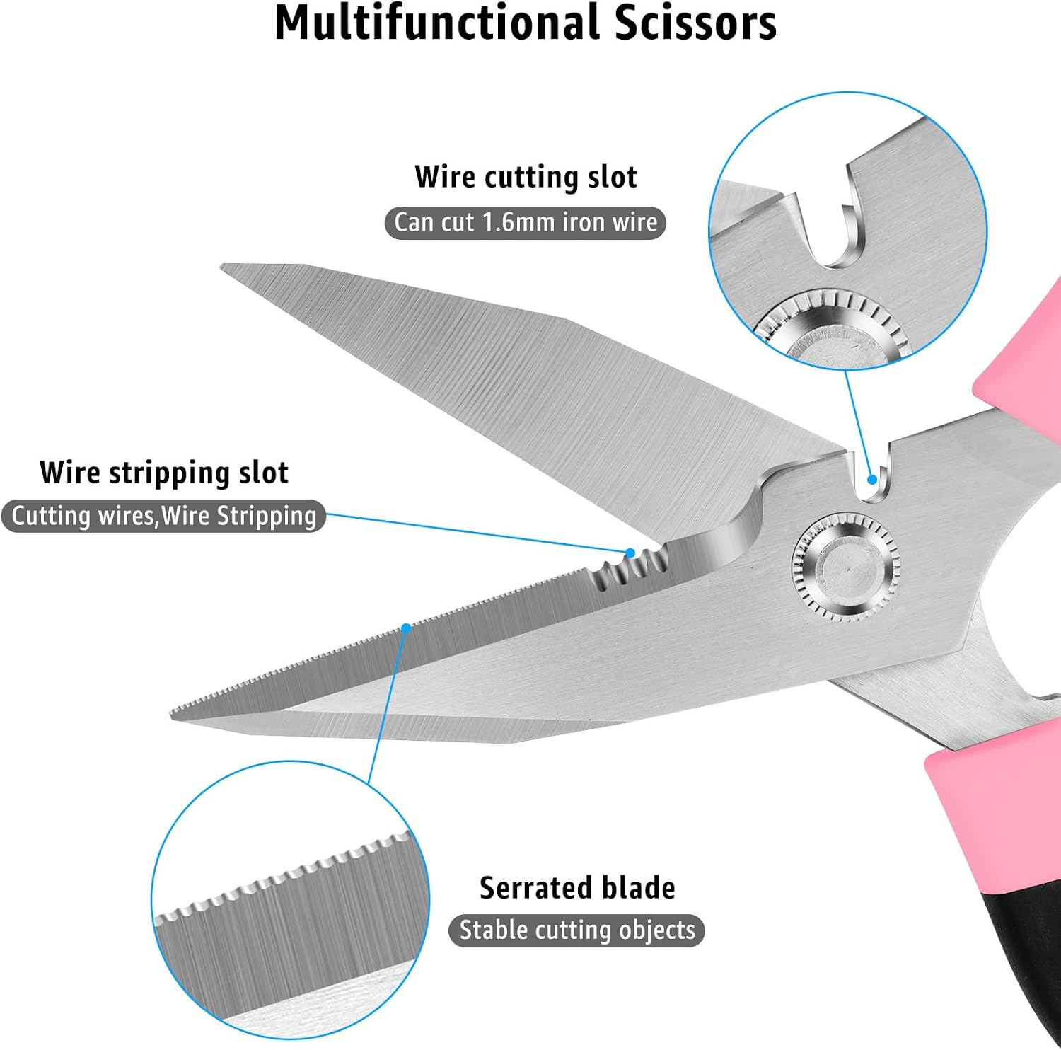 BoFuYuan Utility Scissors All Purpose heavy duty 8-Inch Pink
