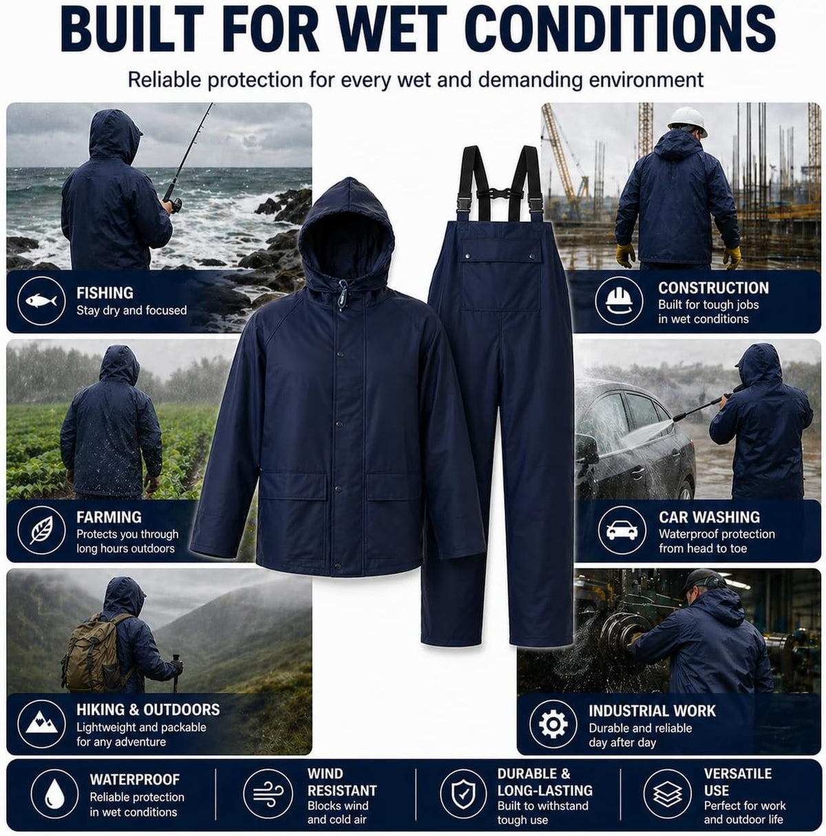 Rain Suit For Men & Women Waterproof Heavy Duty Rain Gear Reflective Jacket for Fishing Outdoor Work Raincoats