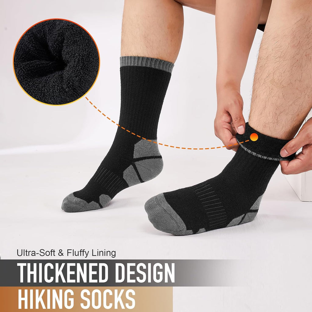 Niorasen Merino Wool Hiking Crew Socks for Men & Women, Thick Cushioned Anti-Blister, Moisture-Wicking, Seamless, 3/5 Pairs