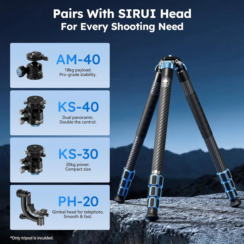 SIRUI 57"/145cm Carbon Fiber Camera Tripod, Max Laod 20KG, AM-324