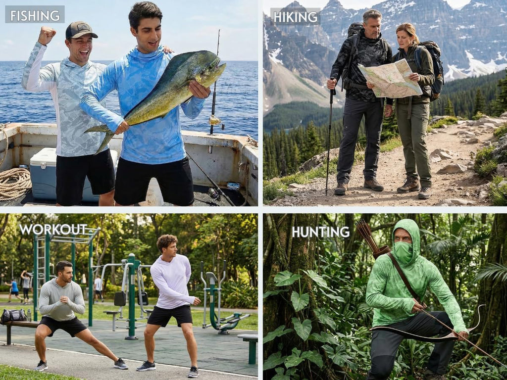 COOrun Men's Hooded Sun Shirts with Mask Fishing Shirts for Men Long Sleeve UPF 50 Rash Guards Cooling Hoodies Hiking Shirts