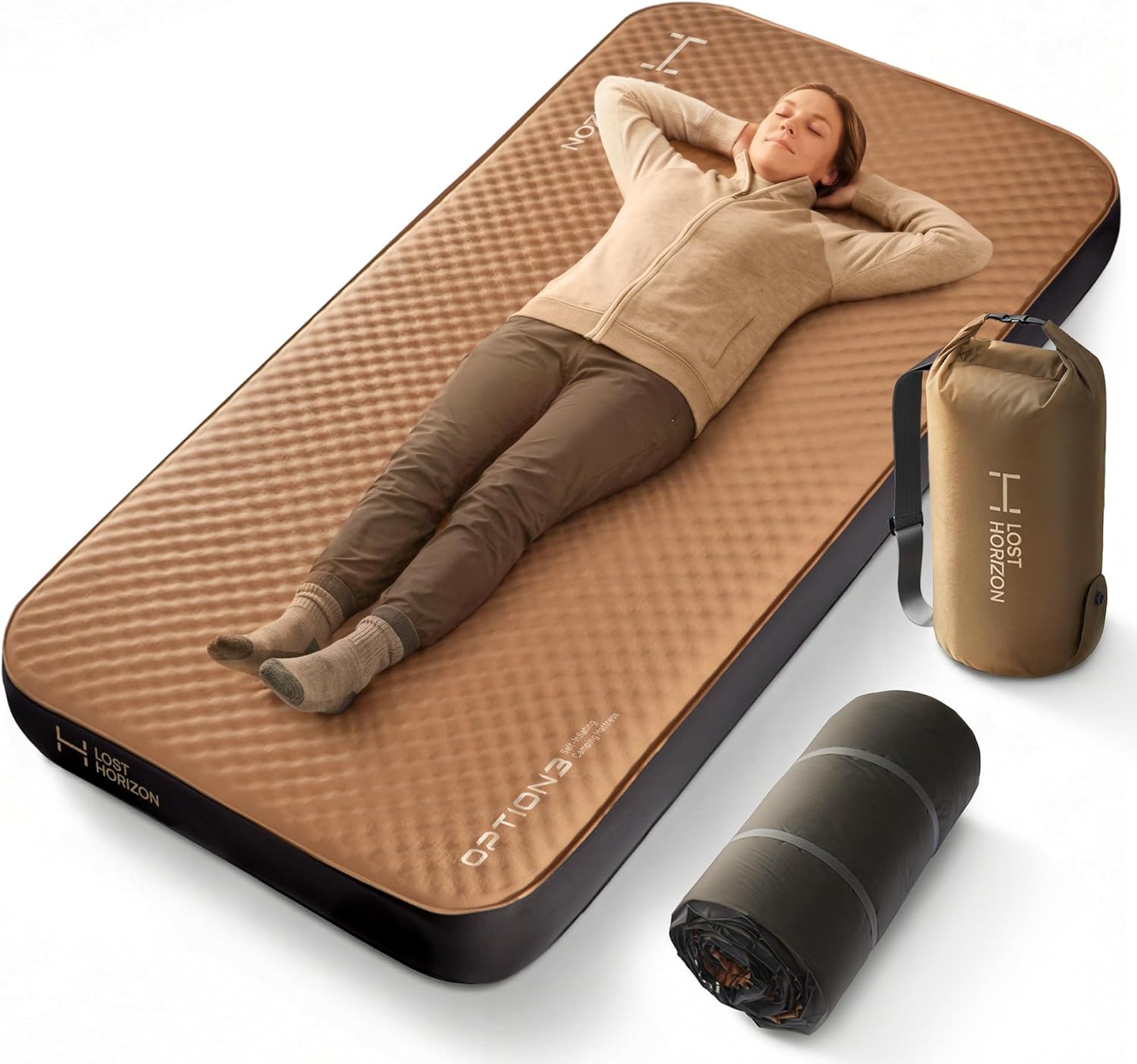 Lost Horizon Option3 Self-Inflating Foam Camping Mattress, Twin, 4.5"