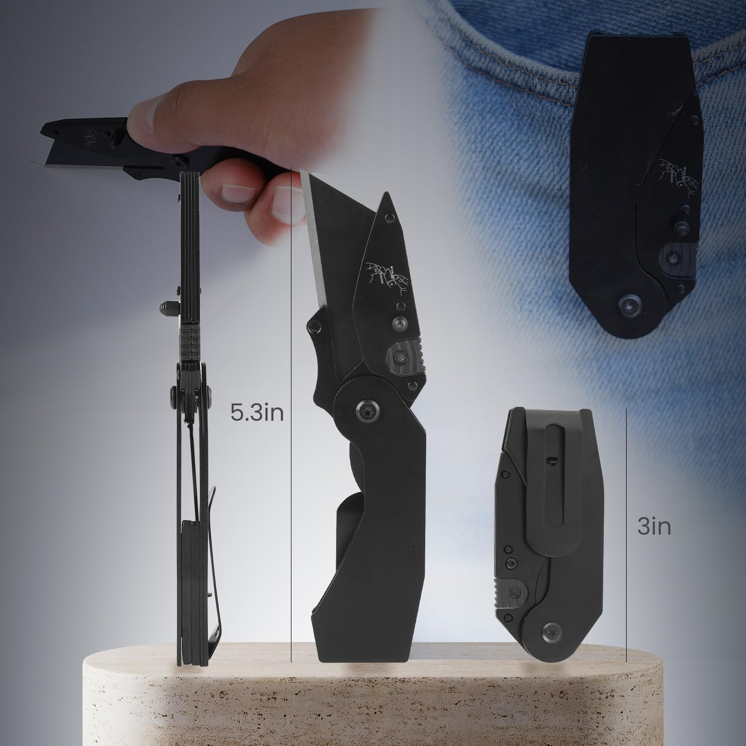 Lichamp 6-Pack Folding Utility Knife, Quick-Change Box Cutter with Razor Blades & Belt Clip, Portable Construction Tool for DIY, Outdoor & Warehouse Use, Black