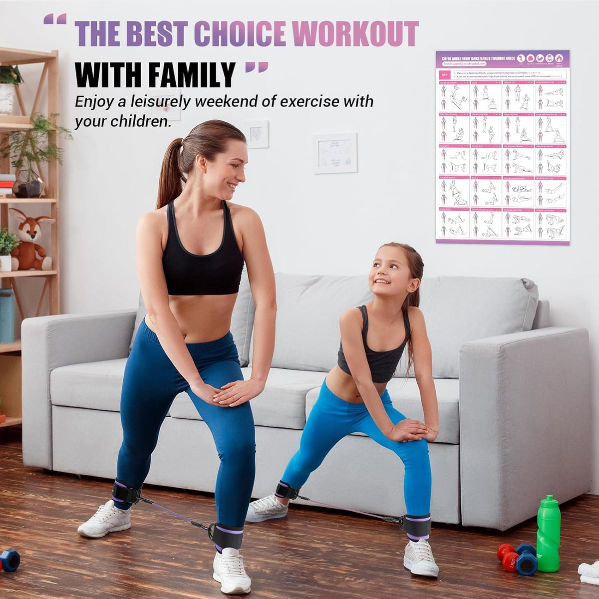 Ankle Resistance Bands with Cuffs, Leg Exercise Equipment with Poster