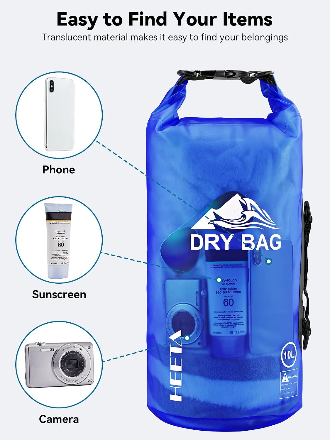 HEETA Dry Bag Waterproof Backpack with Phone Case 5L/10L/20L/30L/40L
