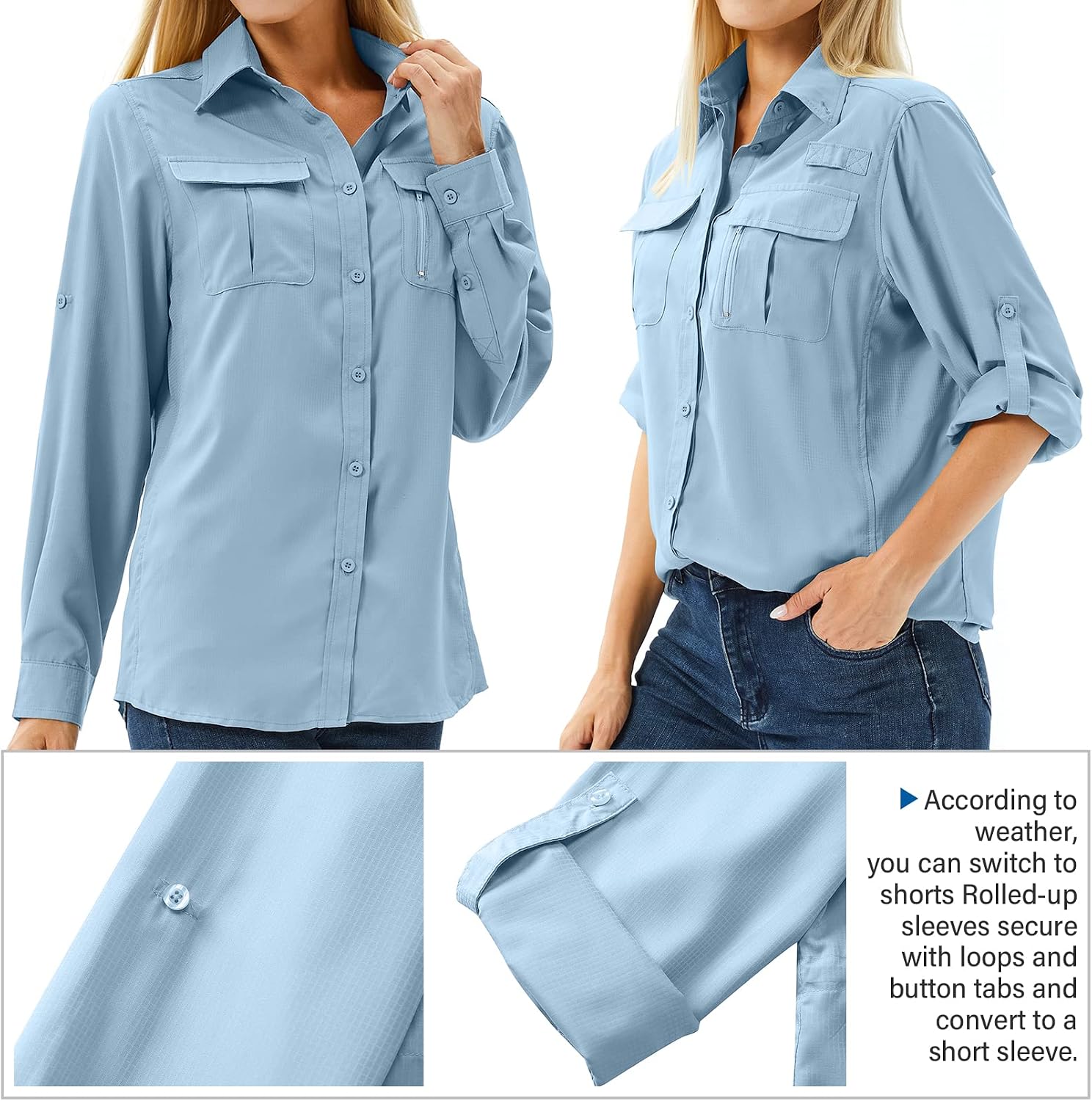 Women's UPF 50 Long Sleeve Sun Protection Safari Fish Hiking Shirts