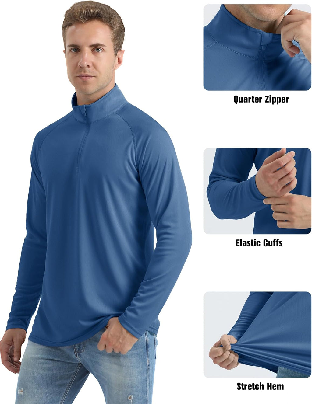 MAGCOMSEN Men's Long Sleeve Sun Shirts UPF 50+ Tees 1/4 Zip Fishing Running Rash Guard Athletic T-Shirts