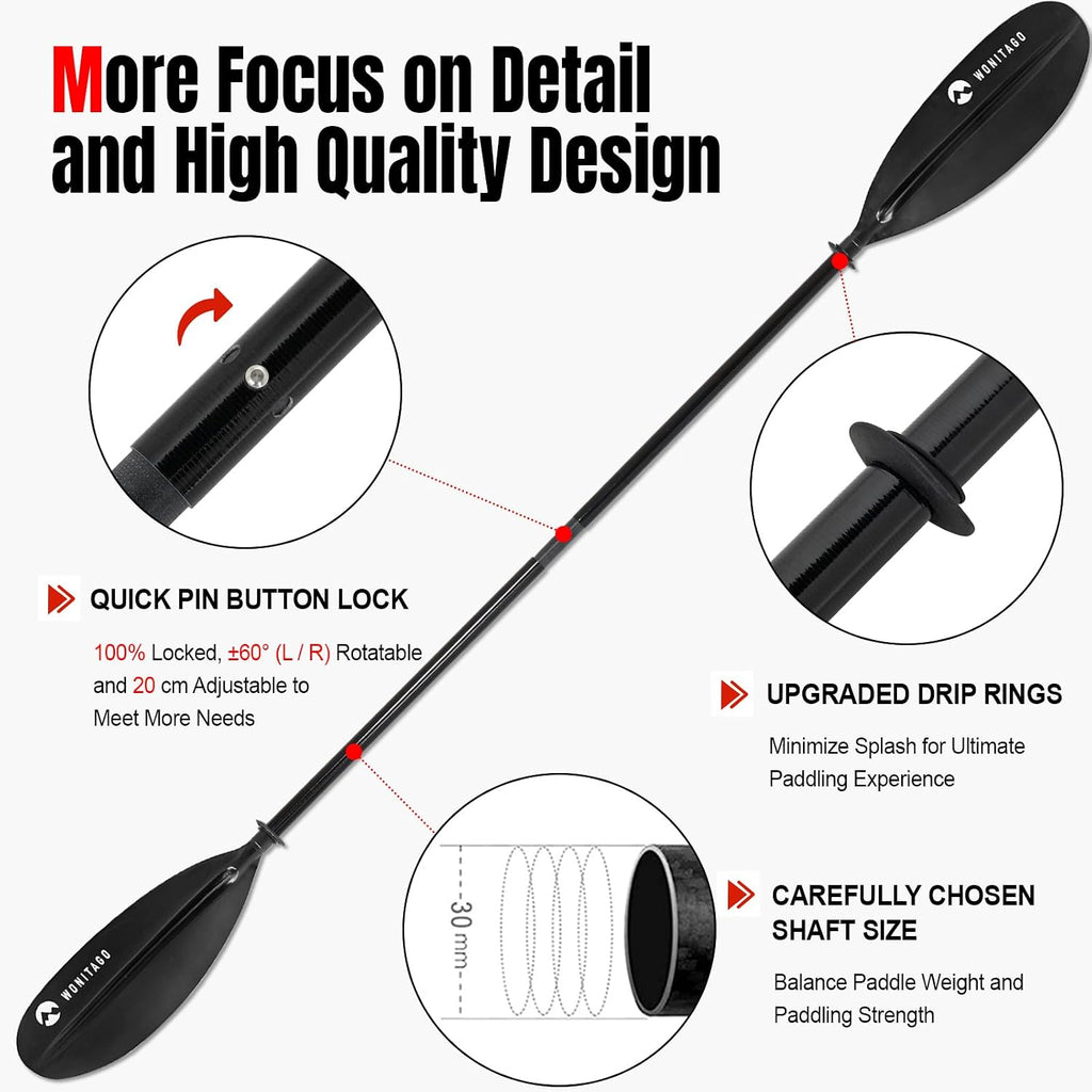 Adjustable Kayak Paddle, Fiberglass Shaft and Reinforced PP Blade