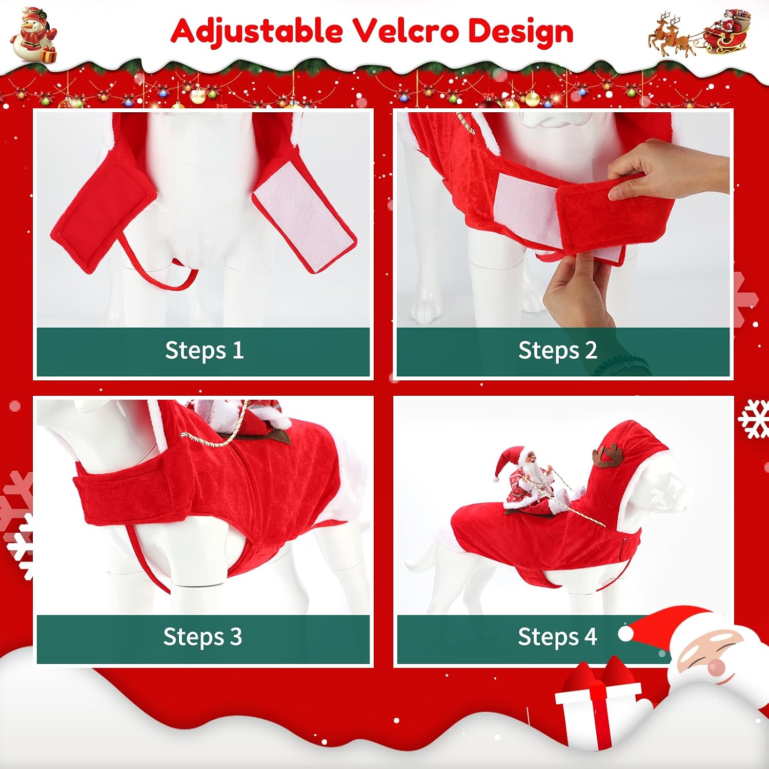 BWOGUE Santa Dog Costume, Dog Christmas Outfit, Santa Rider Costume, Large