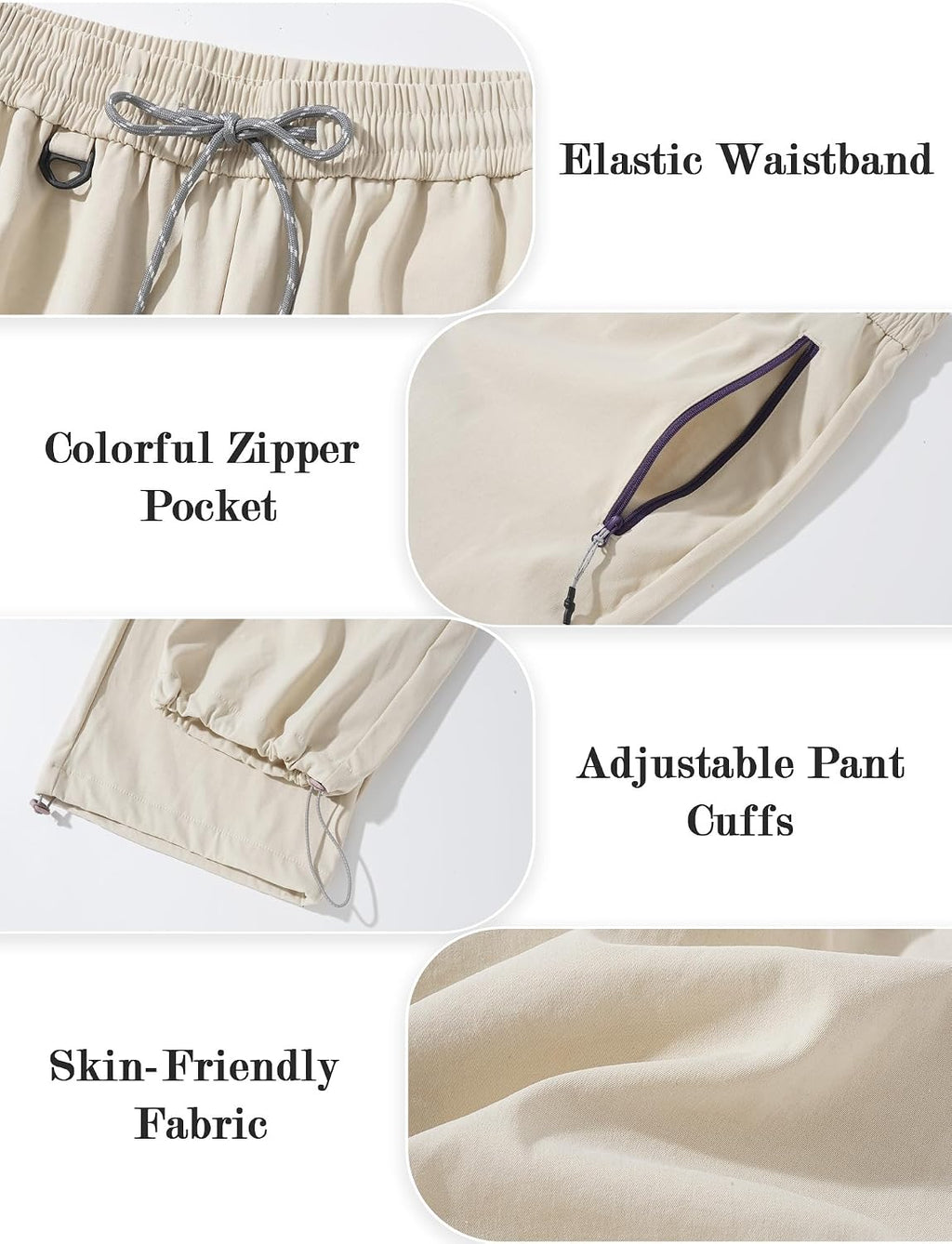 FEOYA Waterproof Pants Women Light Rain Pants Parachute Drawstring Cuffs