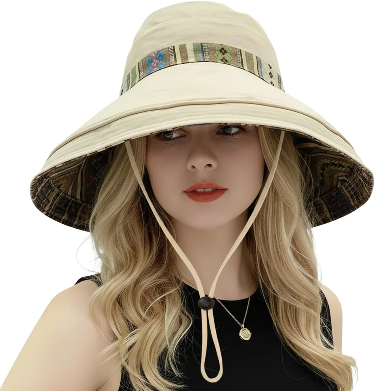 Wide Brim Sun Hat for Women Reversible Beach Hats Metal Wired Edge Gardening Hats, UPF 50+ Bucket Summer Hat