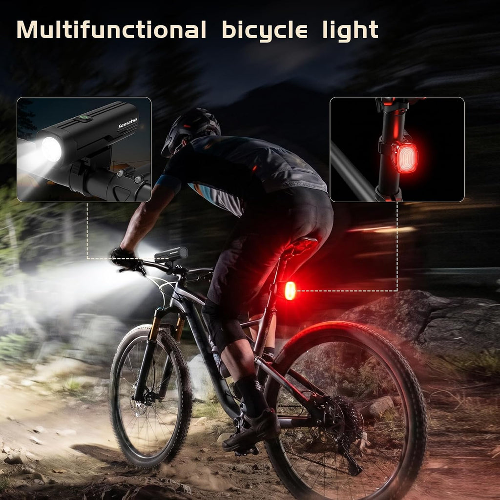 Bike Lights for Night Riding, Rechargeable Bicycle Light Front and Back, IP66 Waterproof, 4+6 Modes Headlight Taillight Set for Safety Urban Commuting