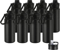 16 oz Insulated Water Bottle with Straw Lids, Stainless Steel Kids Water Bottles for School, Double Wall Vacuum Metal Water Bottle with Straw & Wide Mouth Lid, Black 8 Pack