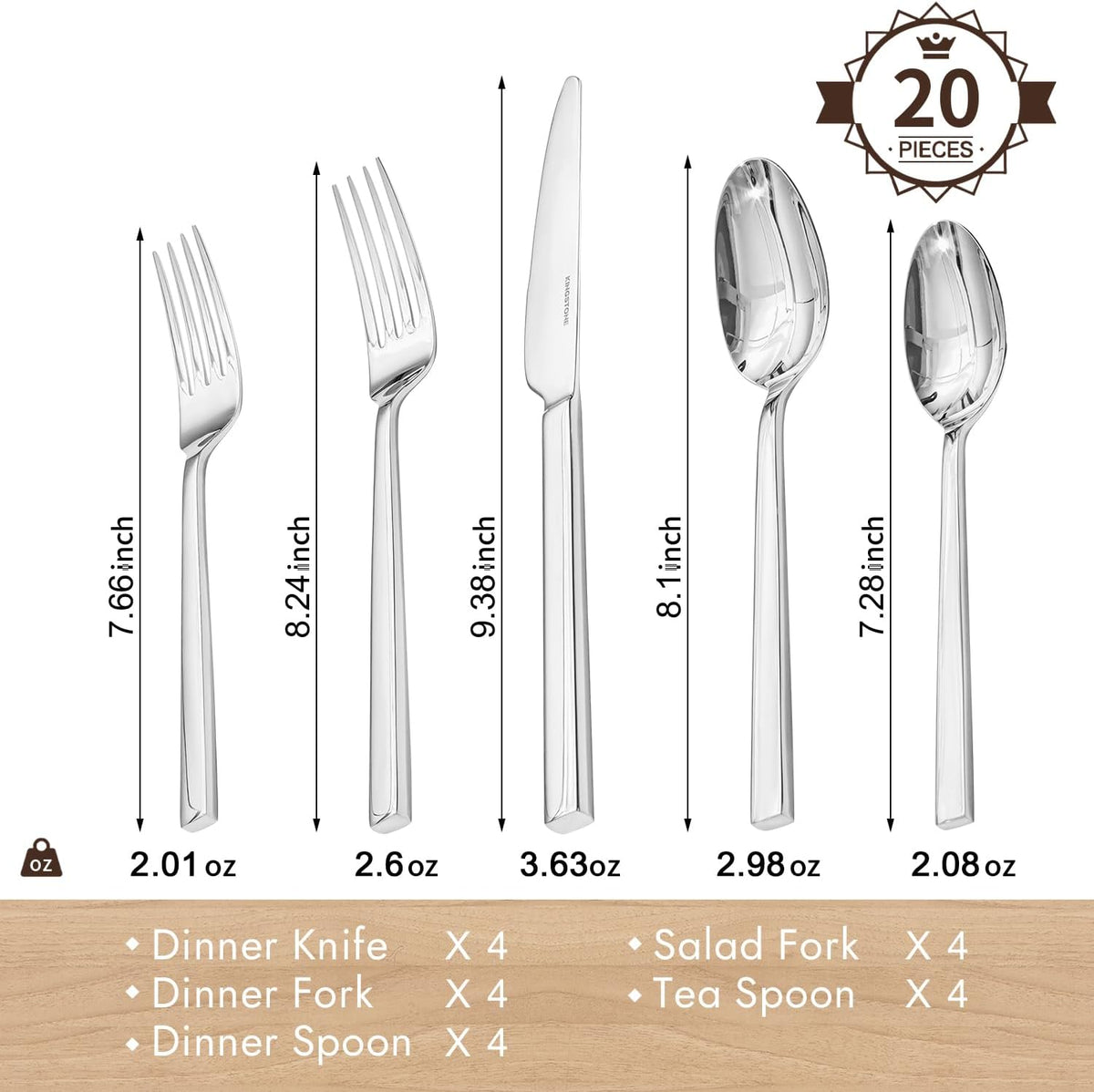 Silverware Set for 4, 20 Piece Flatware Set, Stainless Steel