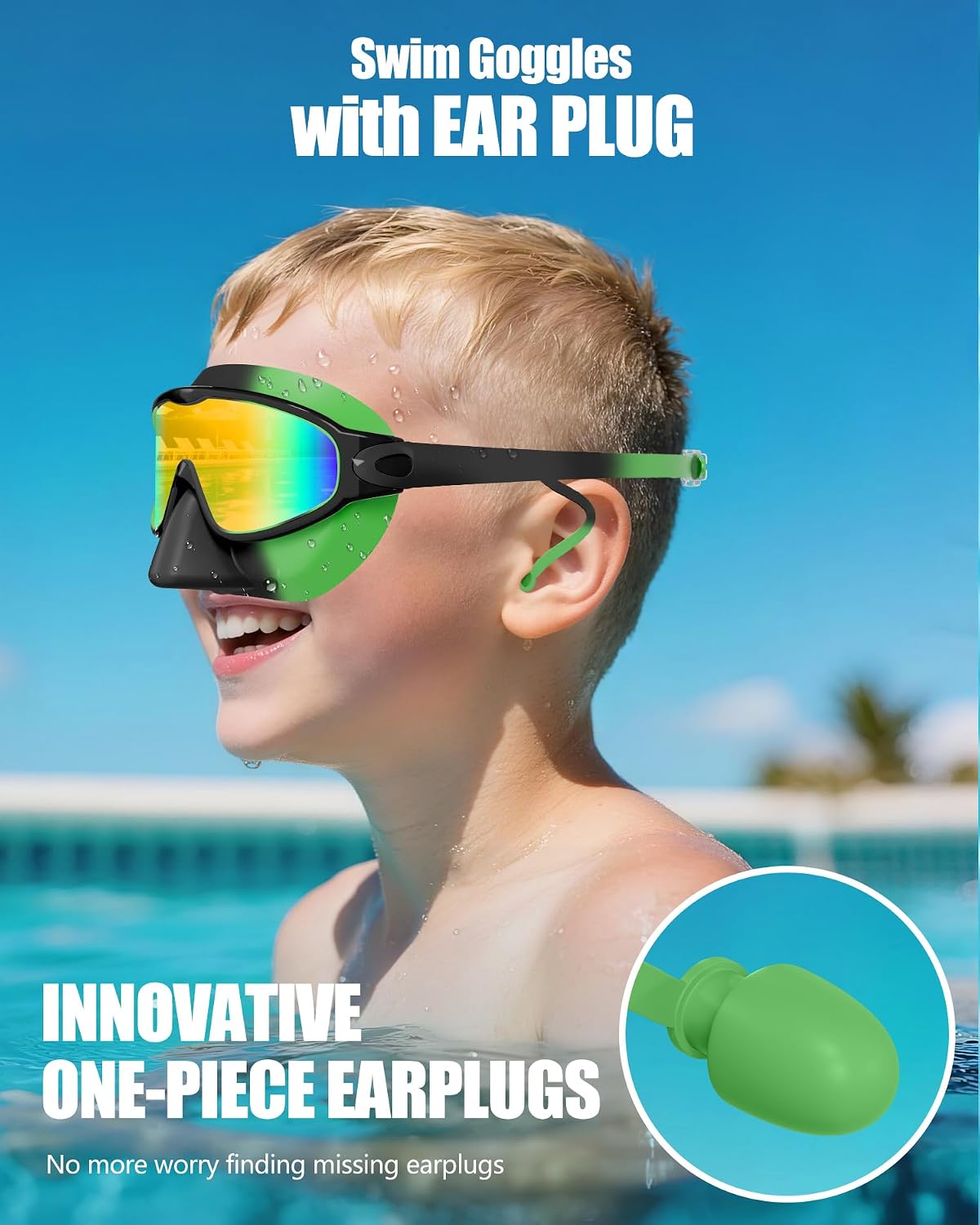Aegend Swim Goggles with Nose Cover, 2 Pack Wide View Swimming Mask Anti-Fog/UV