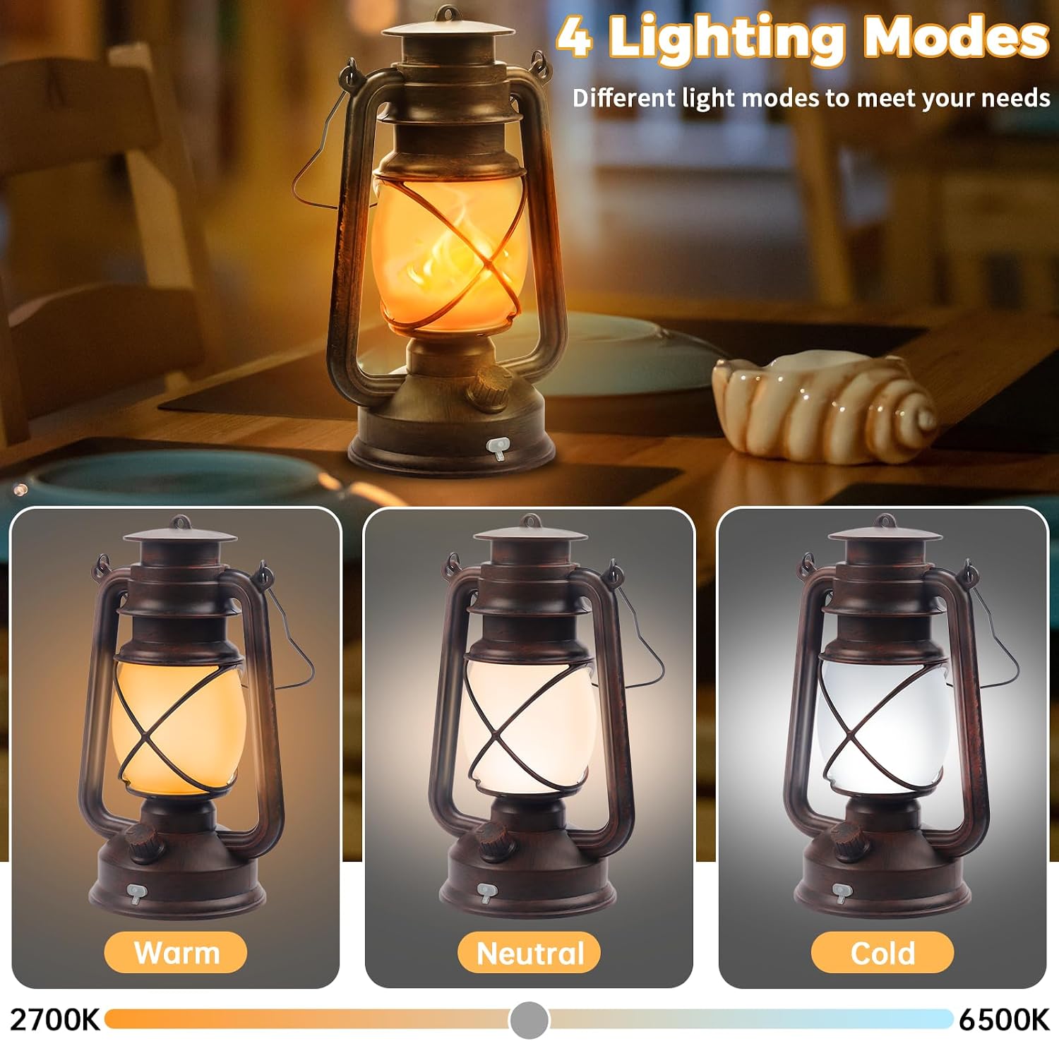 2 Pack Bronze Vintage 4 Modes Rechargeable Lanterns with Remote Control