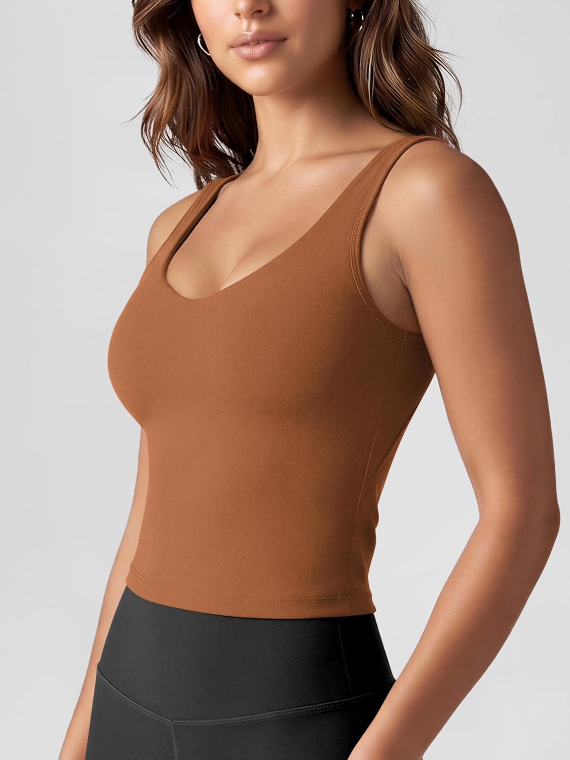 ODODOS Women's Tank Top with Built in Bra - Buttery Soft U Back Light Support Workout Yoga Sports Bra