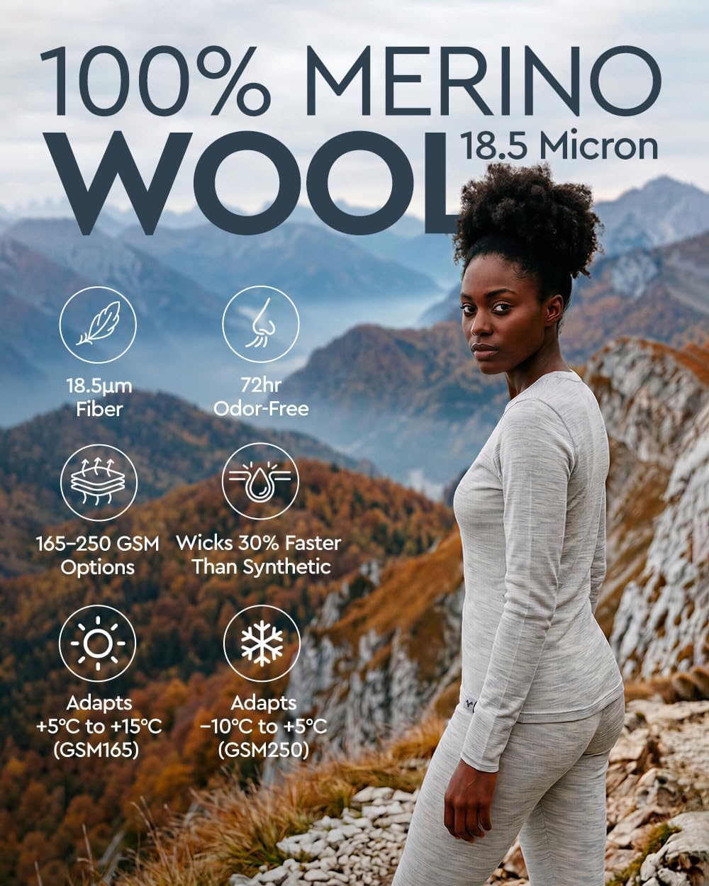 100% Merino Wool Base Layer Set Women - Thermal Underwear Long Johns PJs
