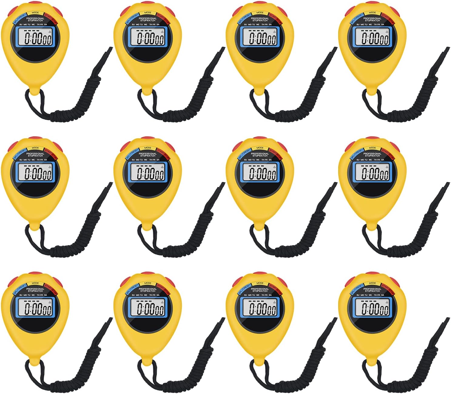Pgzsy 6 Pack Multi-Function Electronic Digital Sport Stopwatch Timer, Large Display with Date Time and Alarm Function,Suitable for Sports Coaches Fitness Coaches and Referees