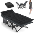 Camping Cot, 28'' Wide Sleeping Cots for Adults, Folding Bed with Pad & Bag