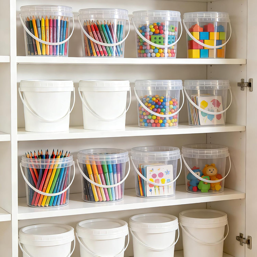 ASEVAT 10 Pack 67OZ/2000ML Airtight White Plastic Bucket with Lid & Handle, Food Grade Reusable Tub - Freezer & Microwave Safe for Ice, Ice Cream, Sauce, Soup & Party