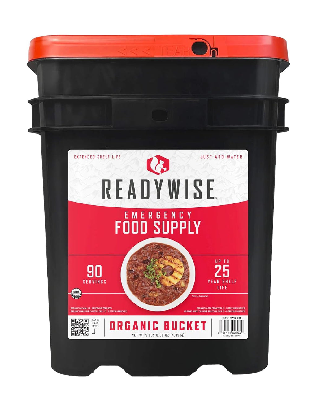 READYWISE Emergency Food Survival Supply 90 Servings, Organic Bucket