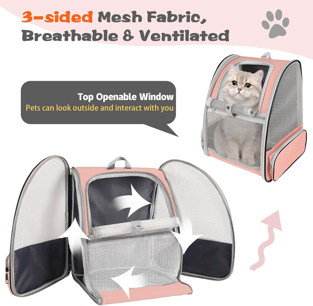 Cat Backpack Carrier,Pet Carrier Airline Approved for Small Dog Cat Puppy Kitten Bunny,Ventilated Mesh Design Animal Backpack for Hiking Camping Travel Bag (Pink)