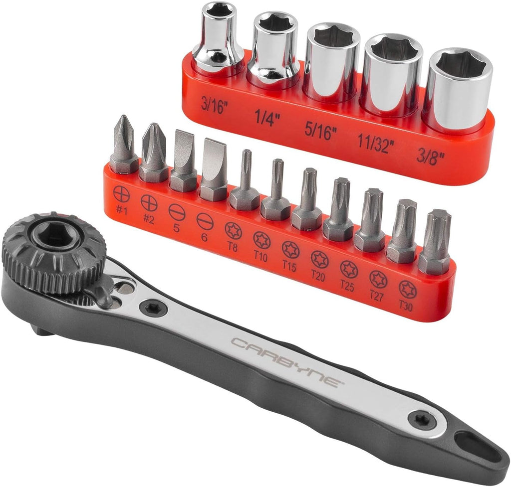 Carbyne 17-Piece Right Angle Mini Ratchet Wrench Screwdriver Set