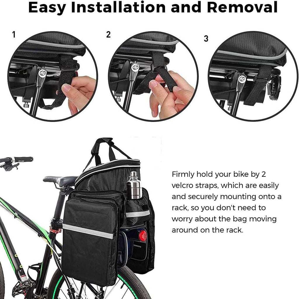 Homa Rear Seat Trunk Bag, Waterproof Multi Function Bicycle Panniers Bike Rear Bag Carrying Luggage Package Rack Panniers with Rainproof Cover (Black)