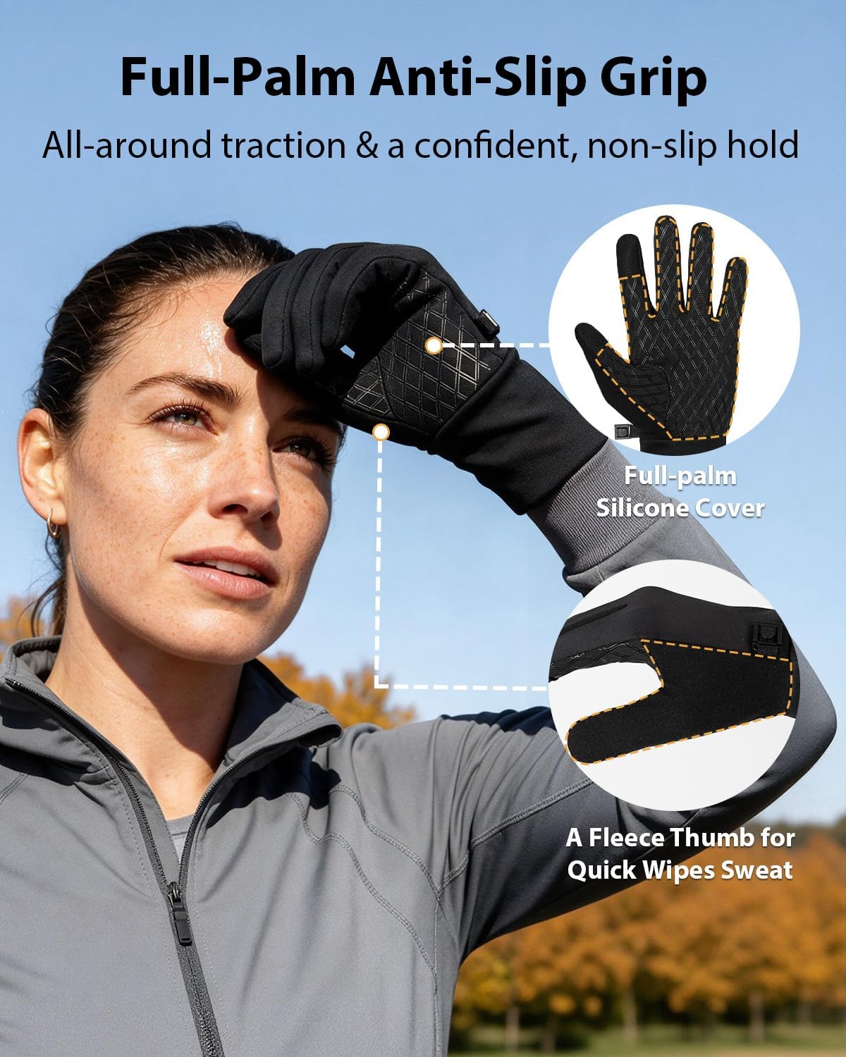 Running Winter Gloves with Watch Window, Warm Hiking Gloves for Men Women