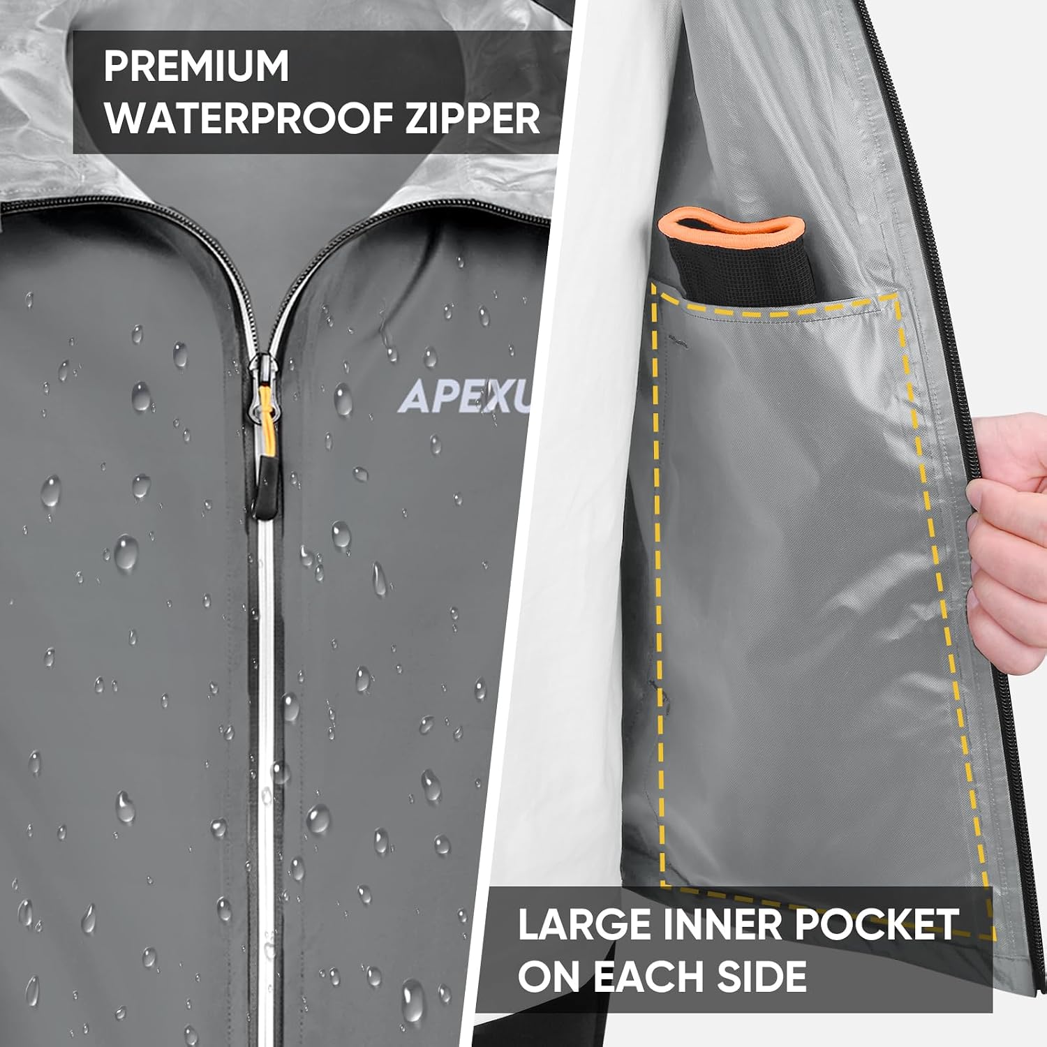 APEXUP Packable Rain Jacket Men Waterproof Lightweight Raincoat with Hood