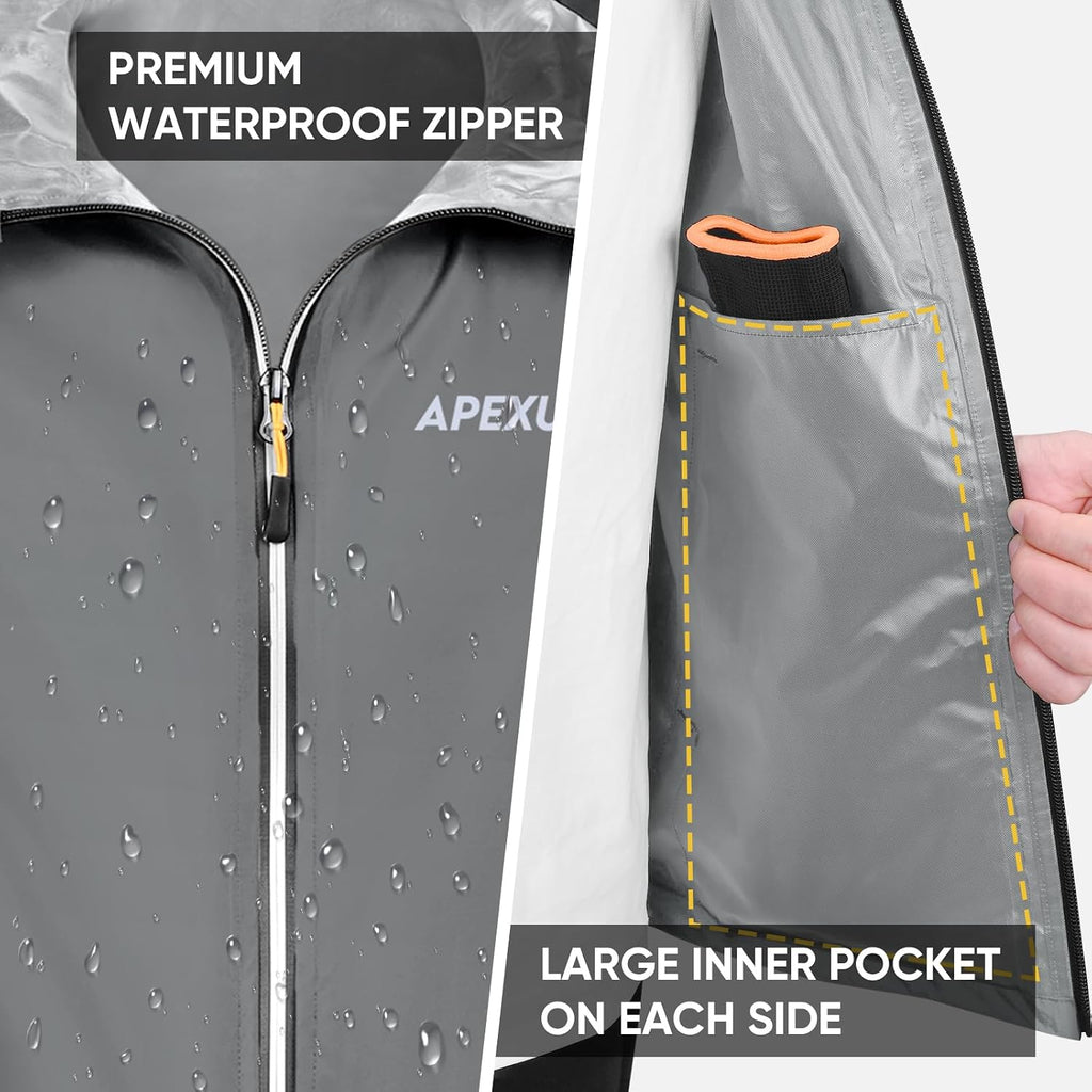 APEXUP Packable Rain Jacket Men Waterproof Lightweight Raincoat with Hood