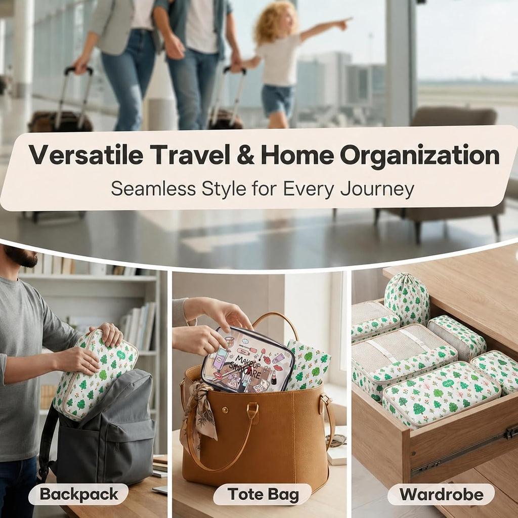8 Set Packing Cubes for Travel, Durable Luggage Packing Organizers, Carry-On Accessories, TSA Approved See-Through Cubes, Space-Saving Storage Bags, Gifts for Women (Forest Greenery)