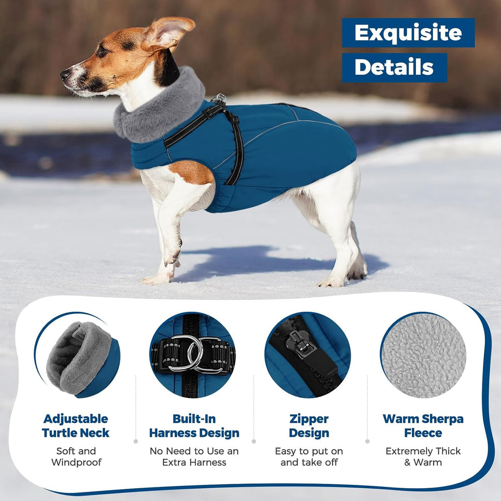 Queenmore Small Dog Coat, Dog Coat for Small Dogs with Harness Built in