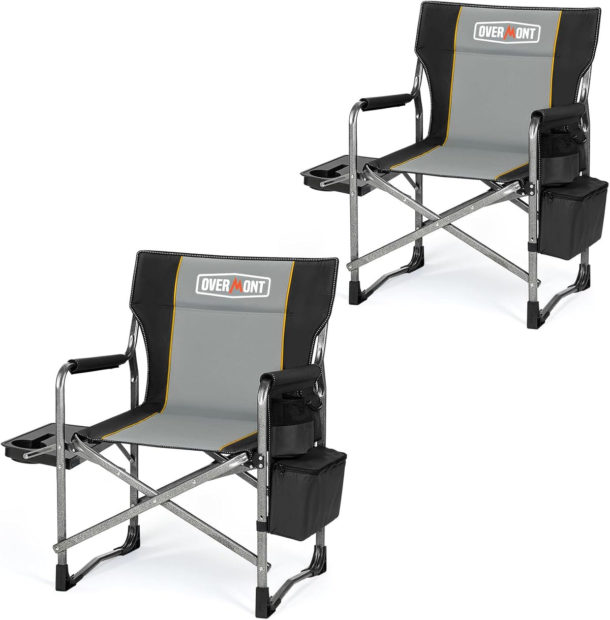 Overmont 2 Pack Folding Camping Chairs with Side Tables, 400 lb Each