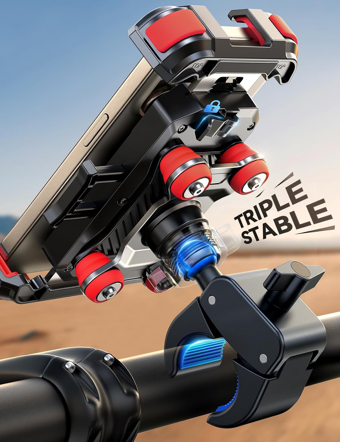 JOYROOM Motorcycle Phone Mount Holder - [Dual Vibration Dampener] 150mph Anti-Shock Phone Holder for Motorcycle [Upgrade Metal Handlebar Clamp] - Bicycle Bike Phone Holder Mount for 4.7-7" Phones Red