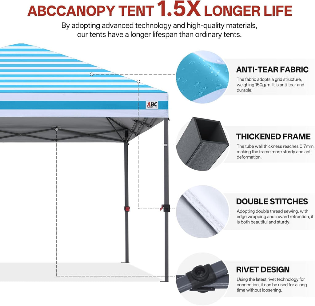ABCCANOPY 10x10 Pop Up Canopy, Weather Protection Tent, Sky Blue Stripes