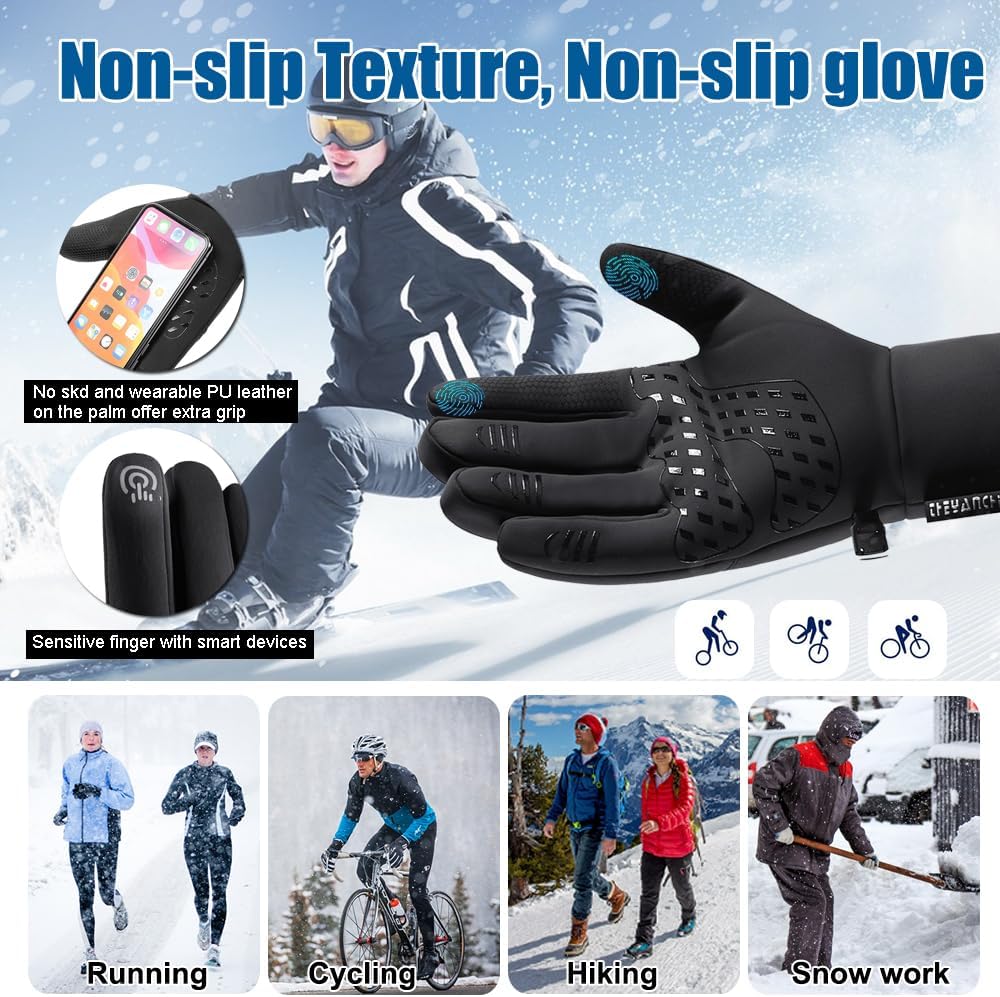 Winter Gloves for Men Women - Waterproof Thermal Glove for Cold Weather, Warm Gloves for Running Cycling