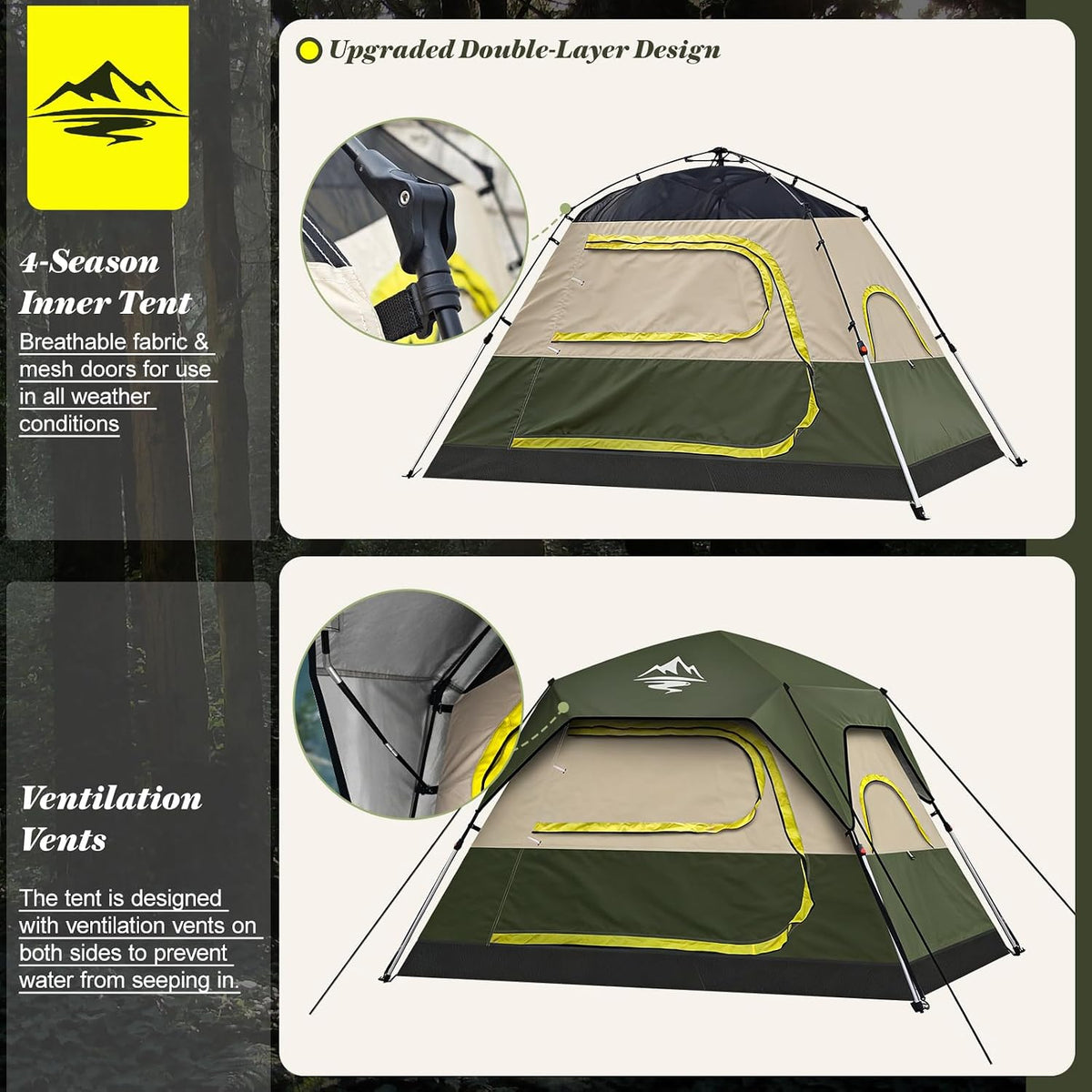 Camping Tent 2/3/4 Person Instant Pop Up Tents for Camping