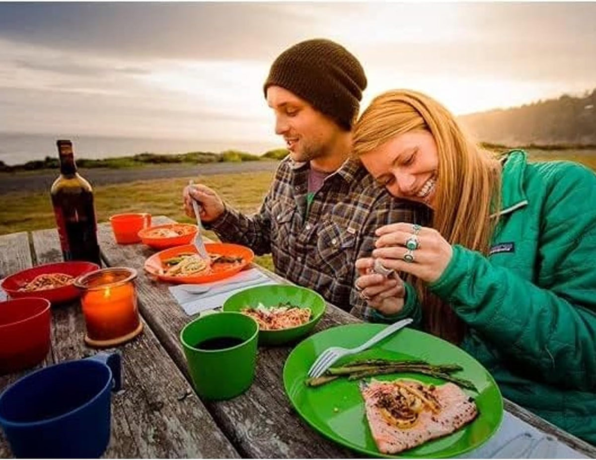 GSI Outdoors Cascadian Table Set I 6-Piece Camping, Backpacking Mess Kit, Plastic BPA Free, Plate, Bowl, Mug, Cup & Cutlery Set