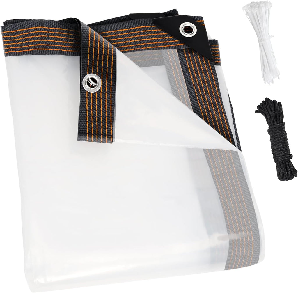 10x12FT Heavy Duty Clear Waterproof Tarp,Outdoor Garden Rainproof Covering