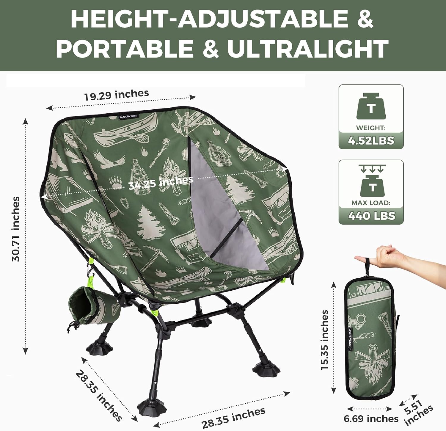 ATEPA Compact Camping Chair Ultra Lightweight Backpacking Chairs for Hiking