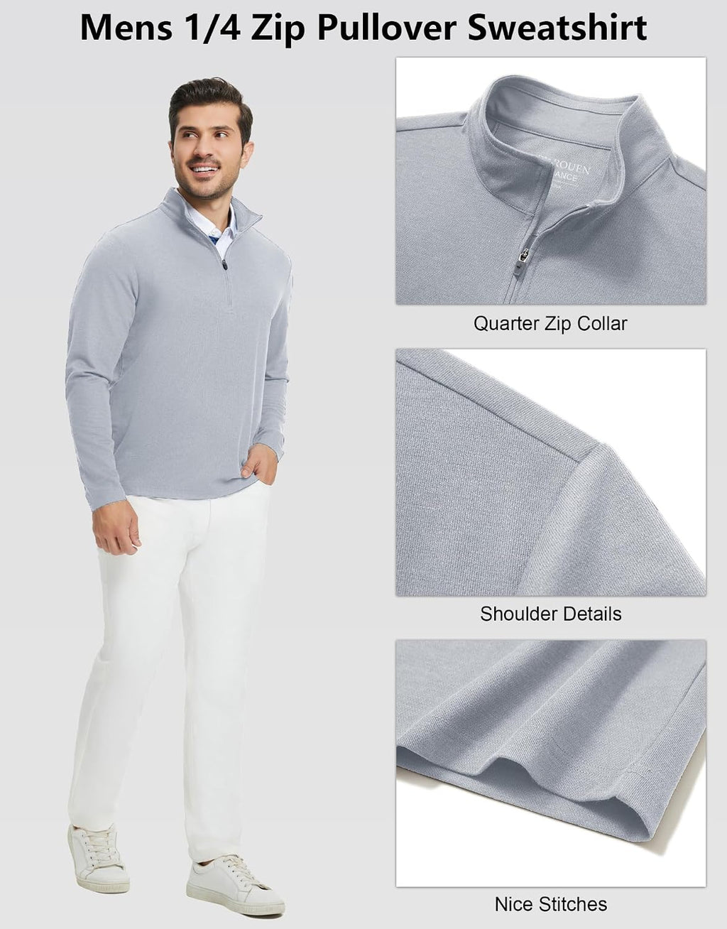 Rouen Quarter Zip Pullover Men Performance Dry Fit Athletic Casual Golf Mock Neck Long Sleeve Pullover Half Zip Sweatshirt