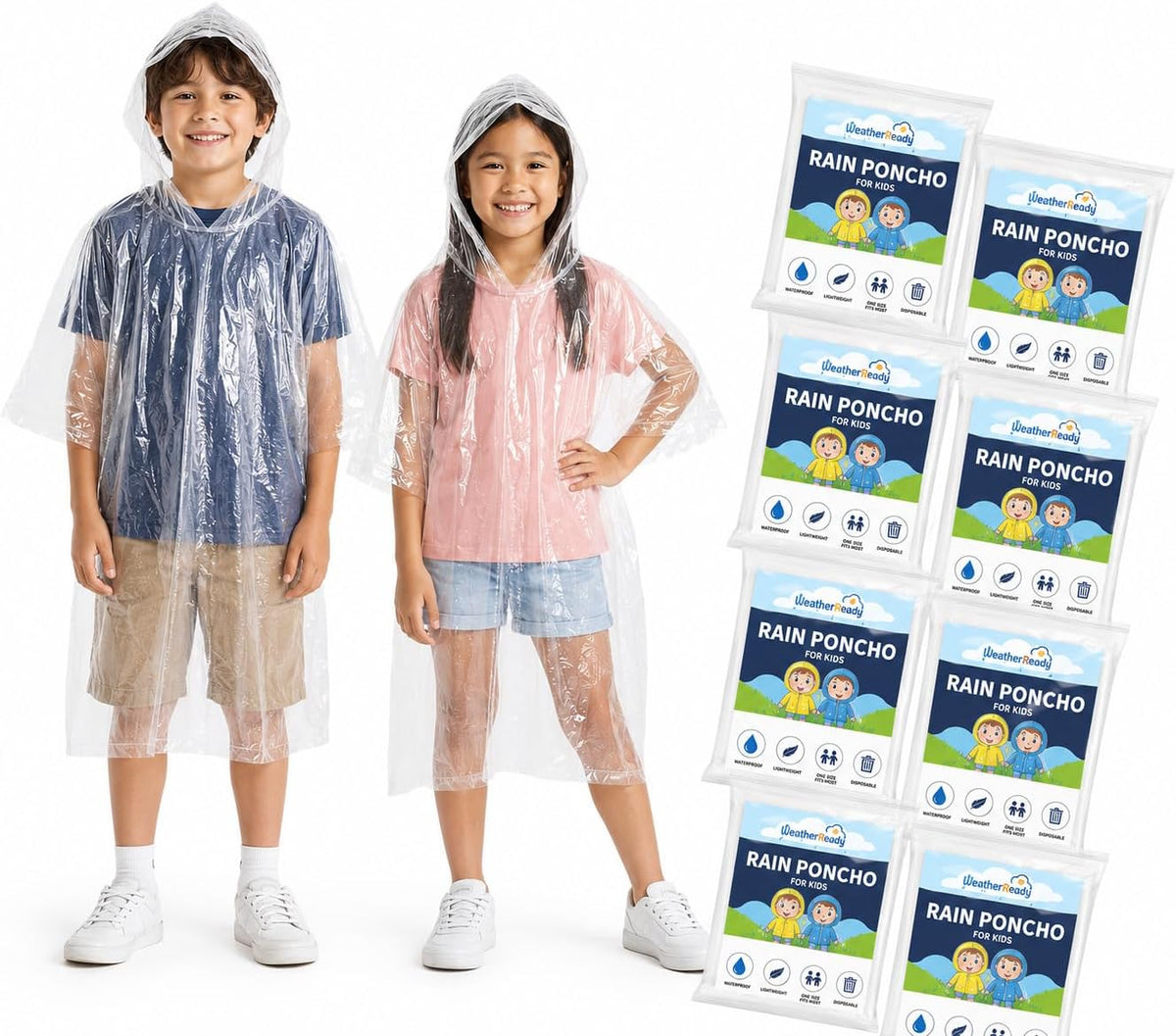 Juvale Raincoat Plastic Disposable Rain Ponchos with Hood - Bulk Emergency Rain Cover
