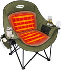 Heated Oversized Camping Chair, Heavy Duty Padded, Thick Headrest, Green