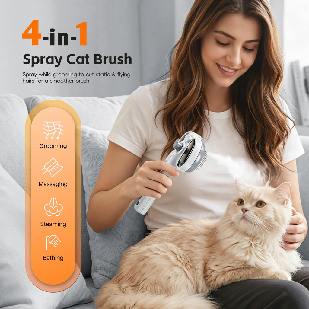 4 In 1 Cat Steam Brush for Grooming, Shedding, Massage, Bathing,Anti-Static
