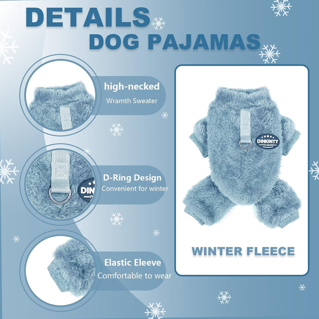 Fleece Dog Pajamas Winter Warm Dog Sweater for Small Dogs Thermal Soft Puppy Pjs Coat Stretchy Jumpsuit Doggie Pet Clothes Outfits Cat Apparel (Steel Blue, X-Small)