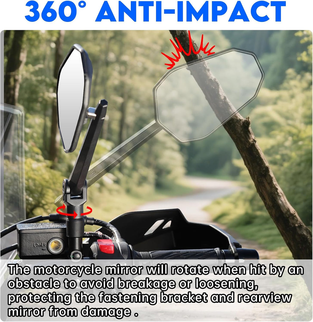 SHEJISI Motorcycle Mirrors for Handlebars, ATV Mirrors Featuring a Phone Mount Interface, Anti-impact/explosion/glare,HD,Compatible with Motorcycle (Suzuki,Yamaha,Honda,Kawasaki),Mopeds,Electric Bike