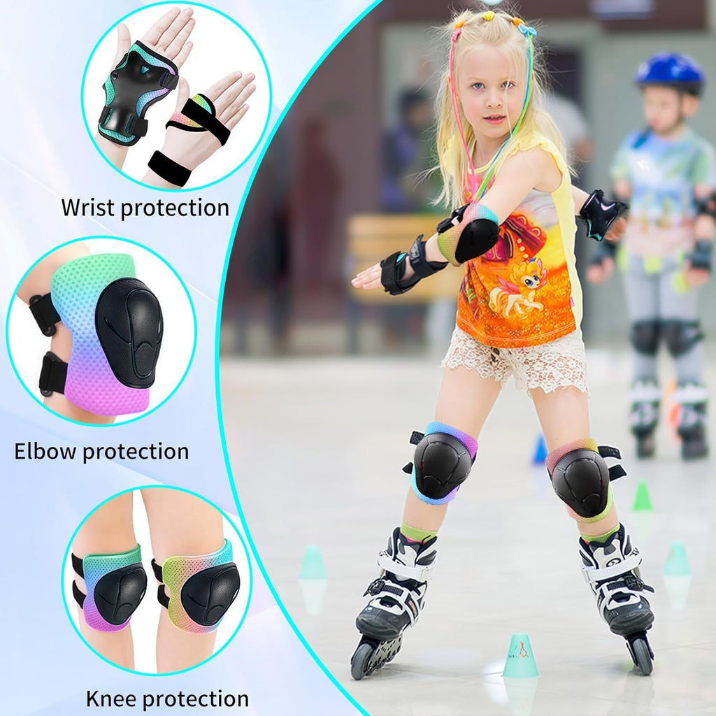 Gradient Color Kids Protective Gear Set Knee Pads for Kid 2-14 Years,W/ Adjustable Strap Kids/Youth Knee Pads Elbow Pads Wrist Guards Set for Inline Roller Skates,Cycling,BMX Bike,Skateboard,Scooter