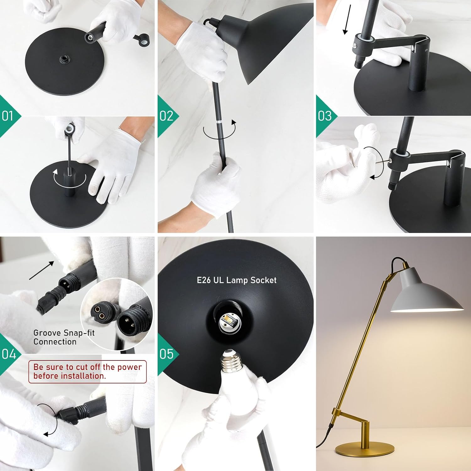 Desk Lamp Modern Industrial 100% Metal Adjustable Table Lamp 24", Natural Light (4000K) with Dimmer, Ideal for Office Bedroom Study Room Living Room Nightstand Bedside Lamps White+Brass